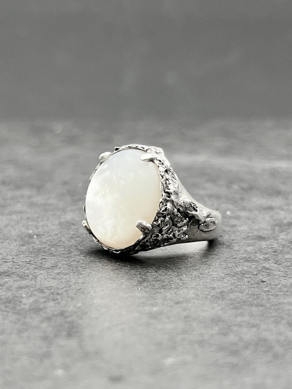 White Freshwater Mother Of Pearl Shell Ring - Black Rock Jewel